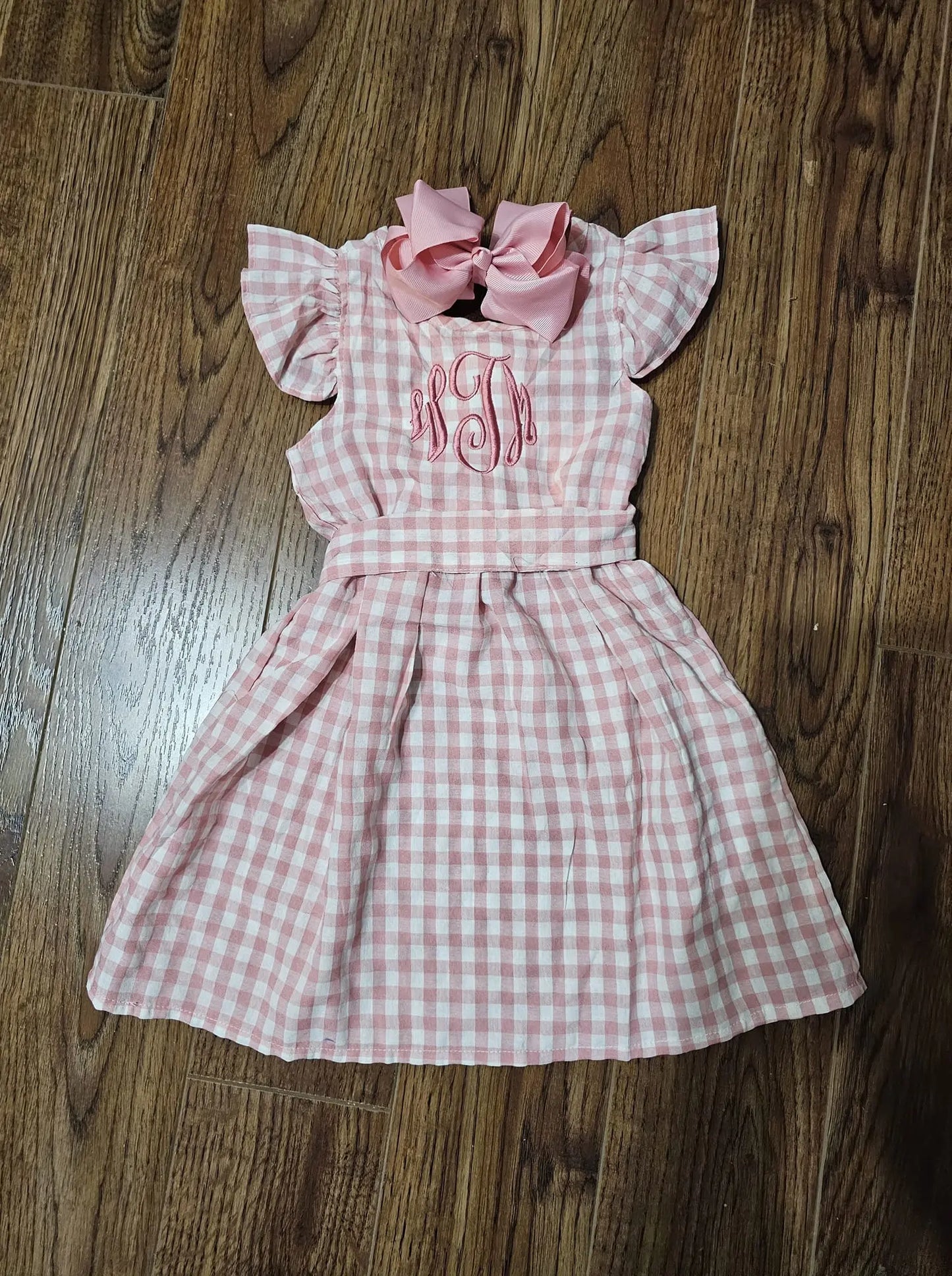 Girls Gingham Open Back Flutter Sleeve Dresses Pink Poodle Designz