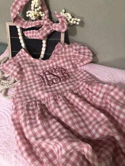 Girls Gingham Open Back Flutter Sleeve Dresses Pink Poodle Designz