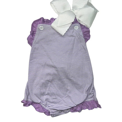 Girls Knit Ruffle Stripe Bubble & Sunsuit Pink Poodle Designz