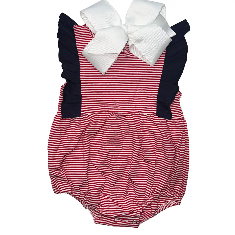Girls Knit Ruffle Stripe Bubble & Sunsuit Pink Poodle Designz