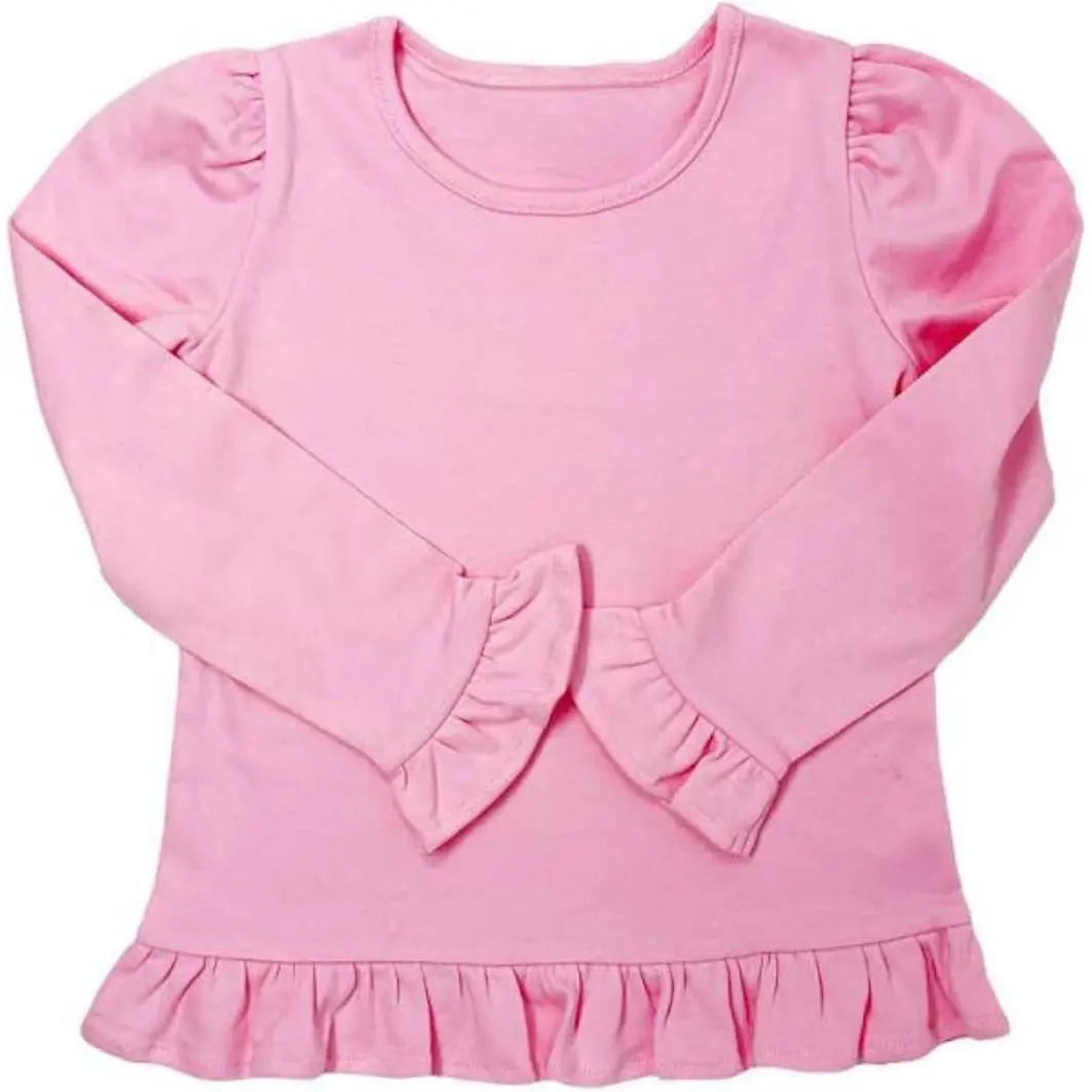 Girls Long Sleeve Pink Ruffle T Shirt Pink Poodle Designz