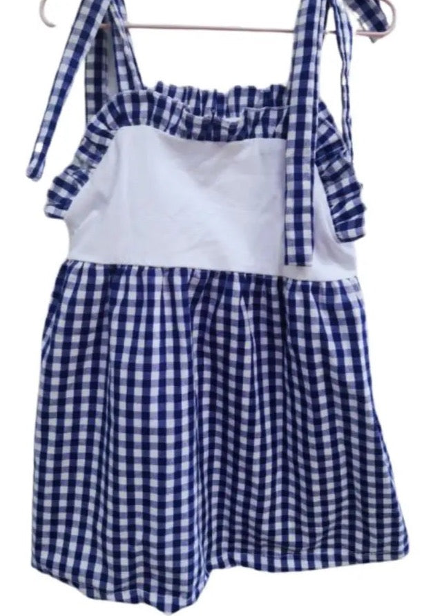 Girls Navy Gingham Dress Pink Poodle Designz