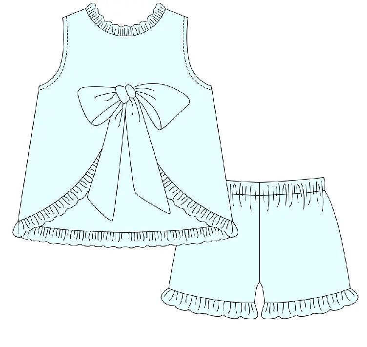 Girls Open Back Ruffle Bow Short Set Pink Poodle Designz