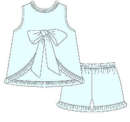 Girls Open Back Ruffle Bow Short Set Pink Poodle Designz