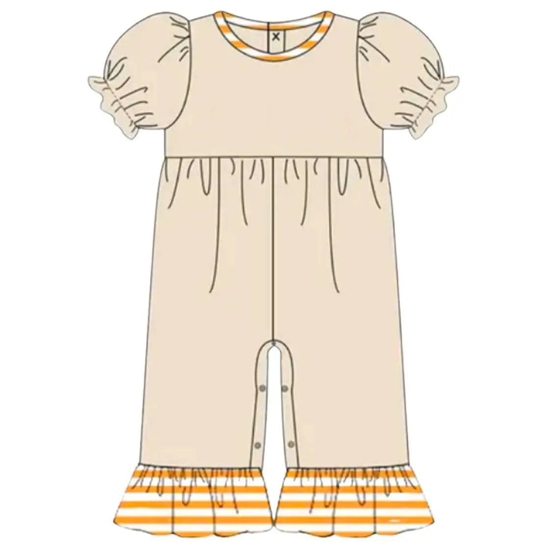 Girls Orange & Tan Ruffle Romper Pink Poodle Designz