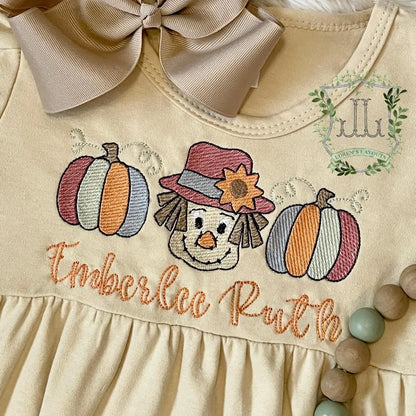 Girls Orange and Tan Stripe 2pc Ruffle Pants Set Pink Poodle Designz