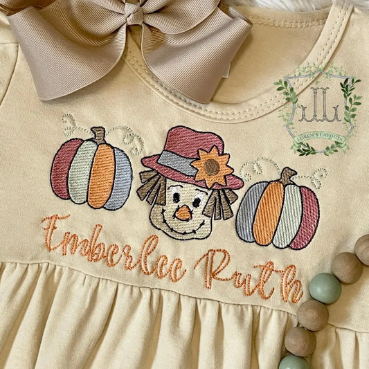 Girls Orange and Tan Stripe 2pc Ruffle Pants Set Pink Poodle Designz
