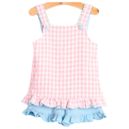 Girls Pink Gingham Summer Short Set Pink Poodle Designz