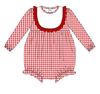 Girls Red Gingham Long Sleeve Bubble Pink Poodle Designz