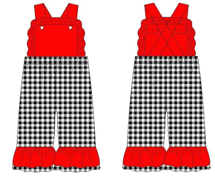 Girls Red & Black Ruffle Overalls Pink Poodle Designz