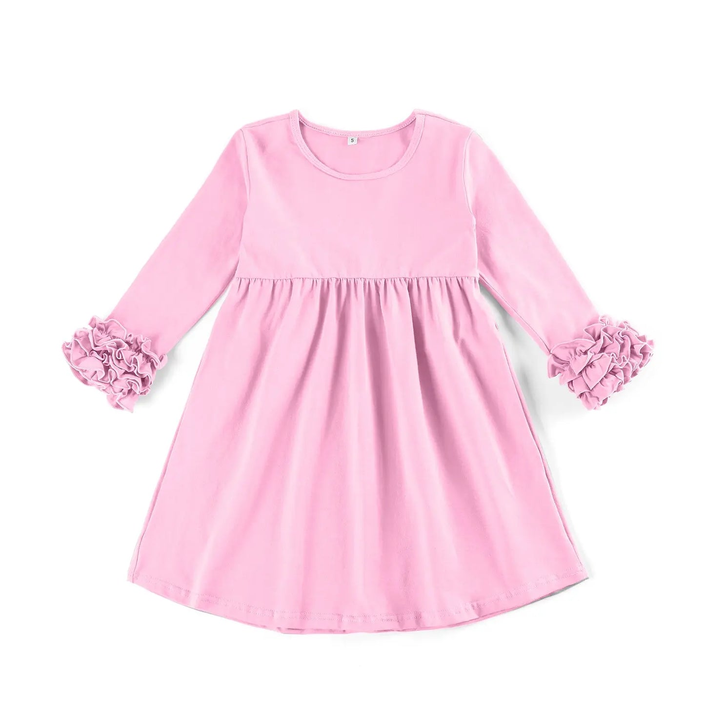 Girls Ruffle Icing Long Sleeve Dress (Pink, White, Red) Pink Poodle Designz