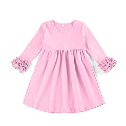 Girls Ruffle Icing Long Sleeve Dress (Pink, White, Red) Pink Poodle Designz