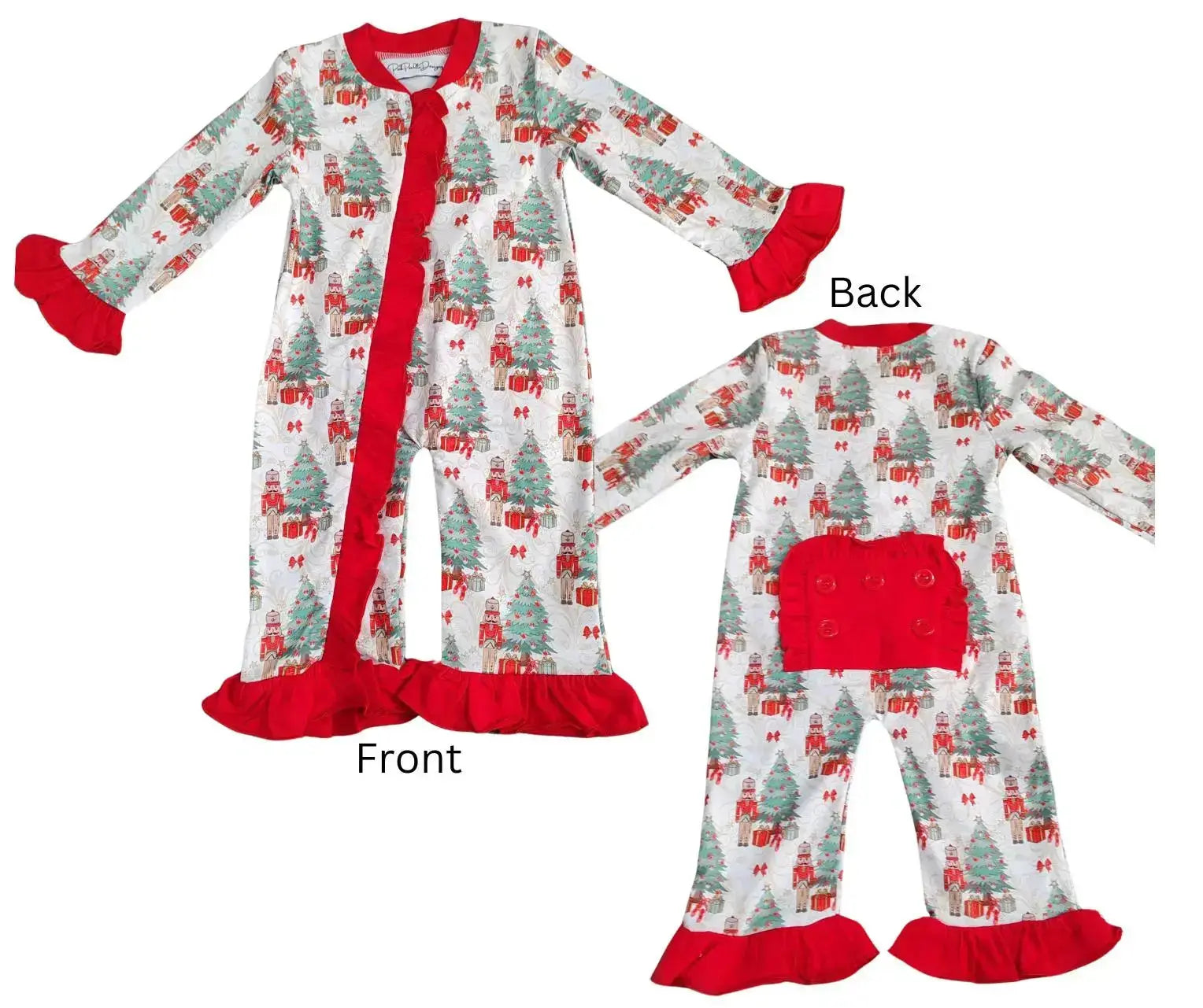 Girls Ruffle Nutcracker Christmas Pajamas (Copy) Pink Poodle Designz