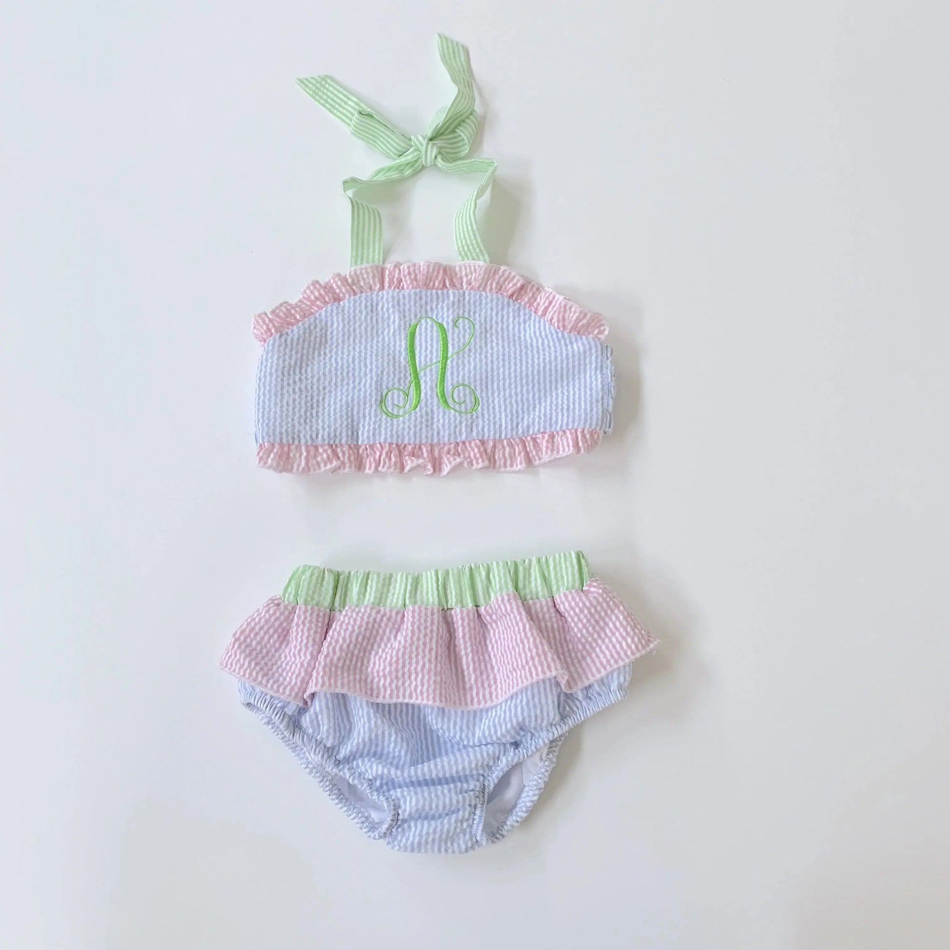 Girls Seersucker Bathing Suits Pink Poodle Designz