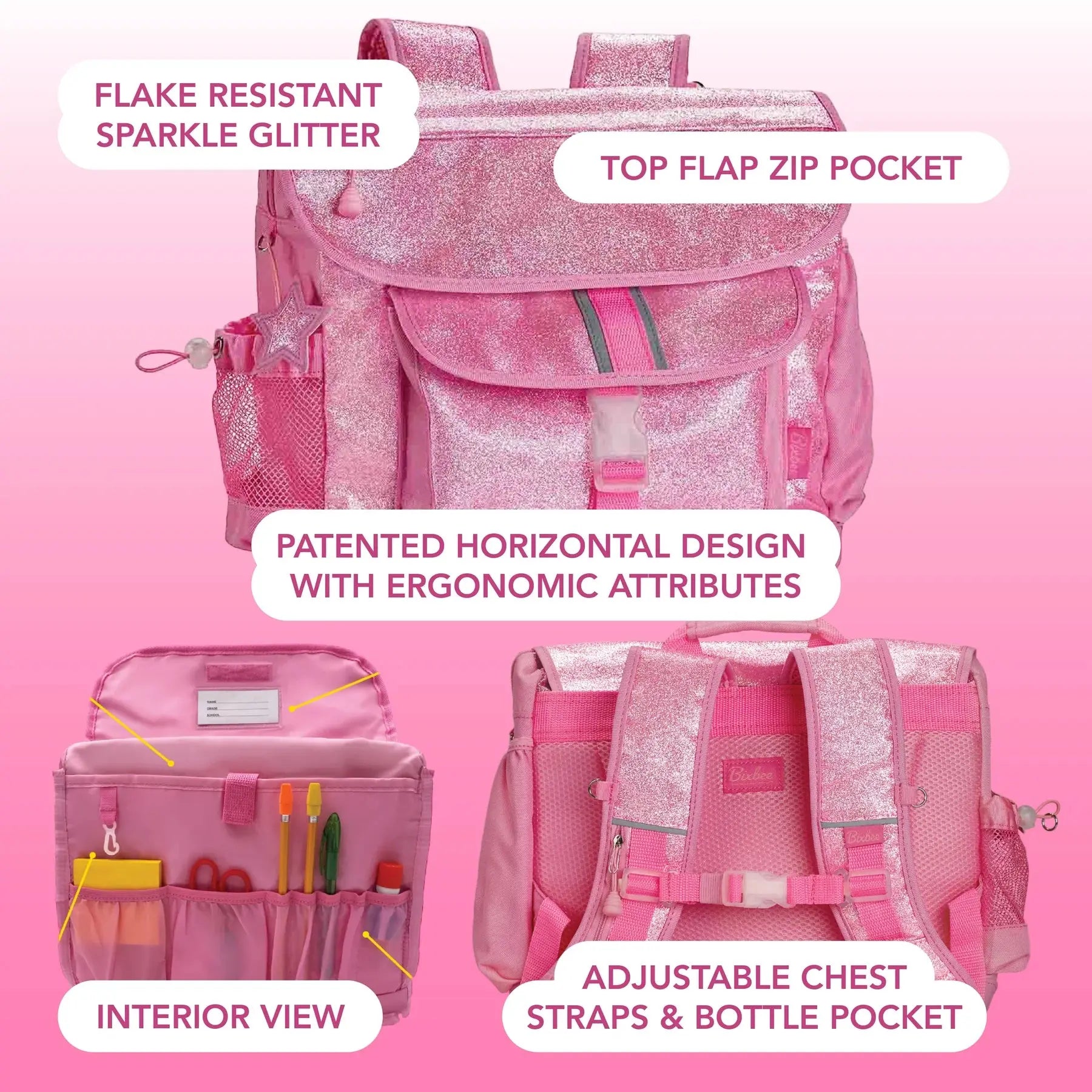 Girls Sparkle Glitter Backpack Pink & Purple Pink Poodle Designz