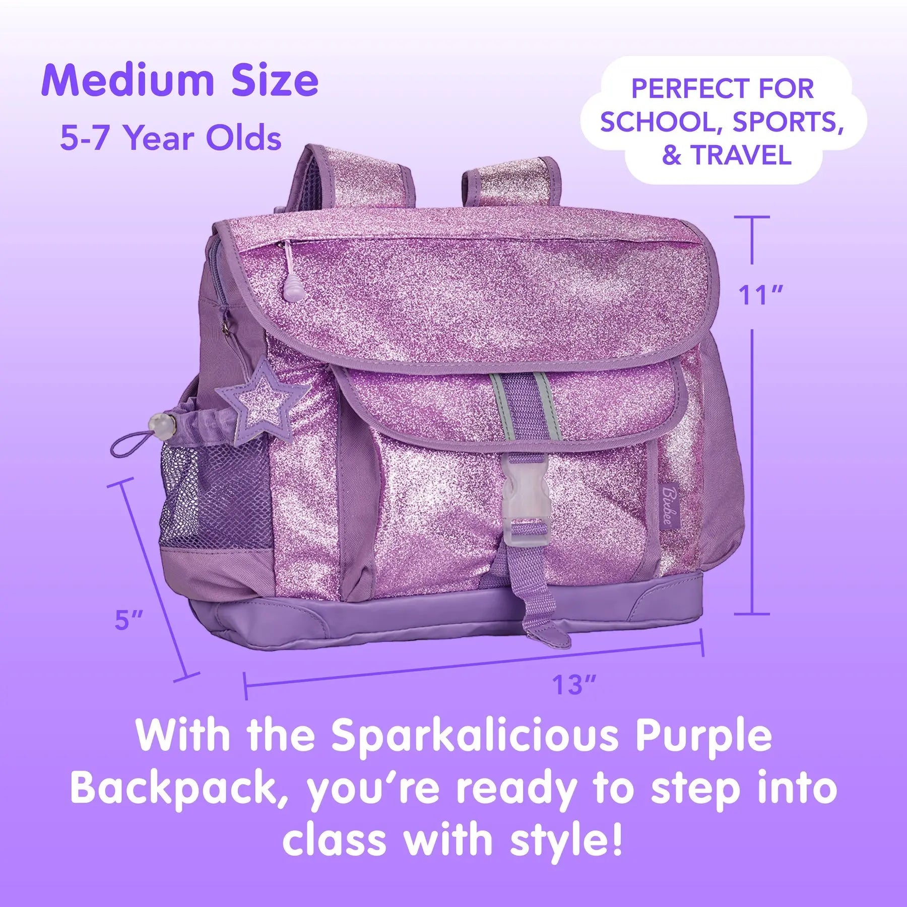 Girls Sparkle Glitter Backpack Pink & Purple Pink Poodle Designz