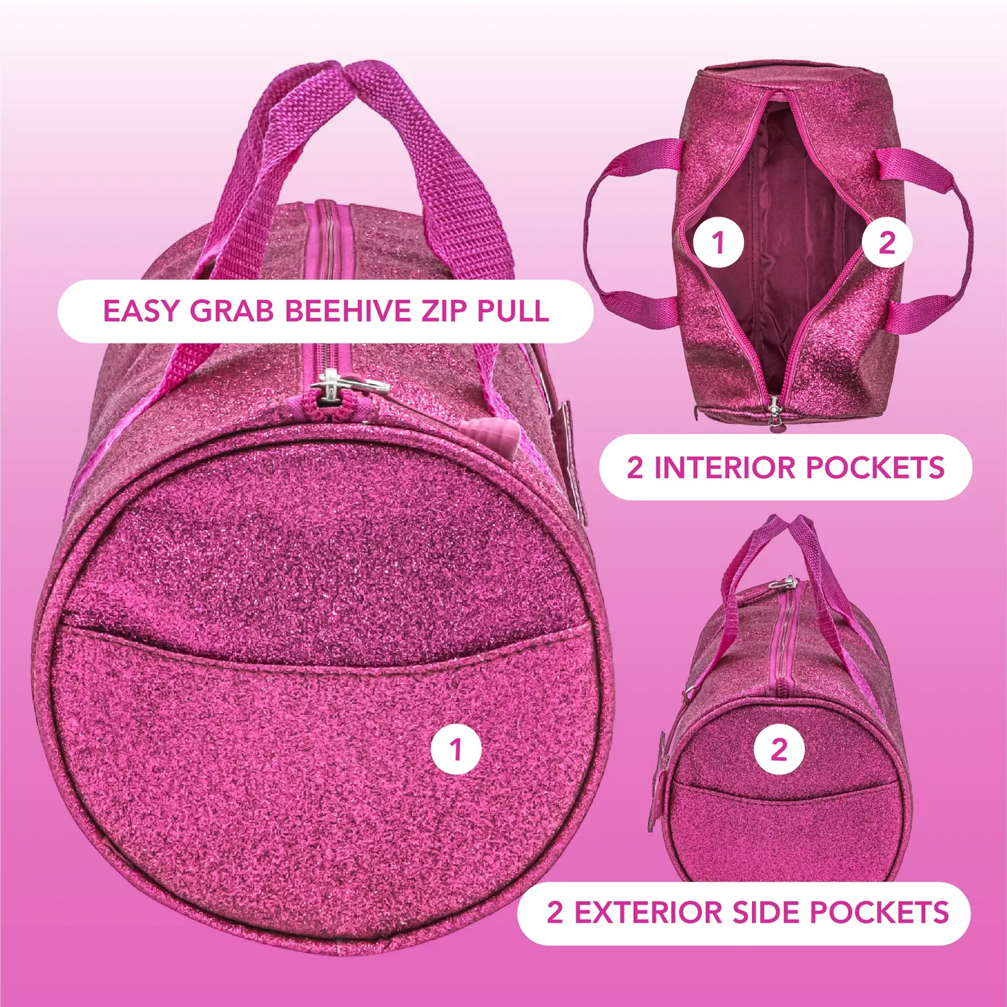 Girls Sparkle Pink Glitter Duffle Pink Poodle Designz