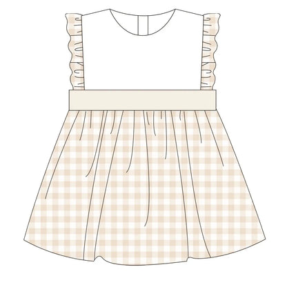 Girls Tan Knit Gingham Pink Poodle Designz