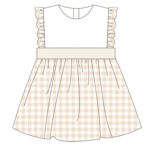 Girls Tan Knit Gingham Pink Poodle Designz