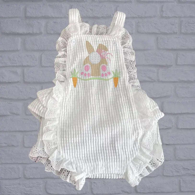 Girls White Terry Sunsuit Pink Poodle Designz