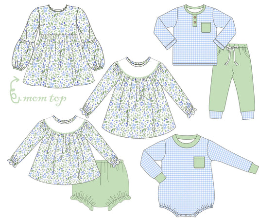 #30 PREORDER Blue/Green Floral Gingham Sets Pink Poodle Designz