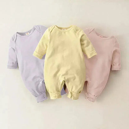 Infant/Baby Solid Long Sleeve Ivory Jumpsuit Unisex Pink Poodle Designz