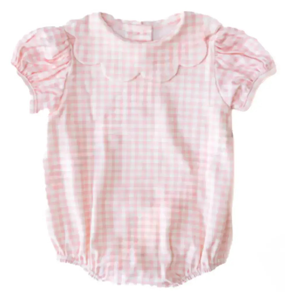 Infant Blue/White Gingham Romper Pink Poodle Designz
