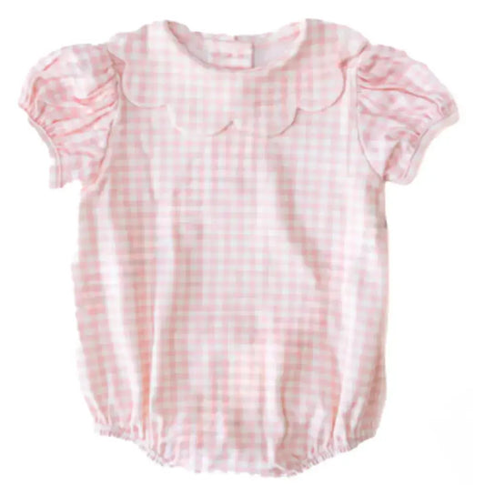 Infant Blue/White Gingham Romper Pink Poodle Designz