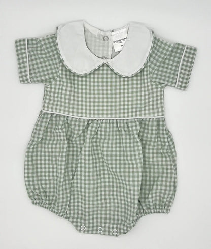 Infant Boy & Girl Sage Gingham Bubble Pink Poodle Designz