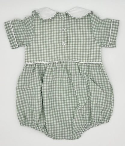 Infant Boy & Girl Sage Gingham Bubble Pink Poodle Designz