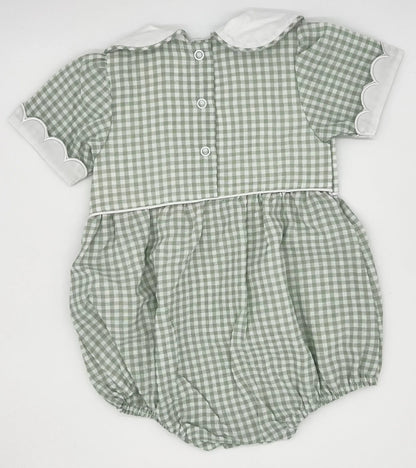 Infant Boy & Girl Sage Gingham Bubble Pink Poodle Designz