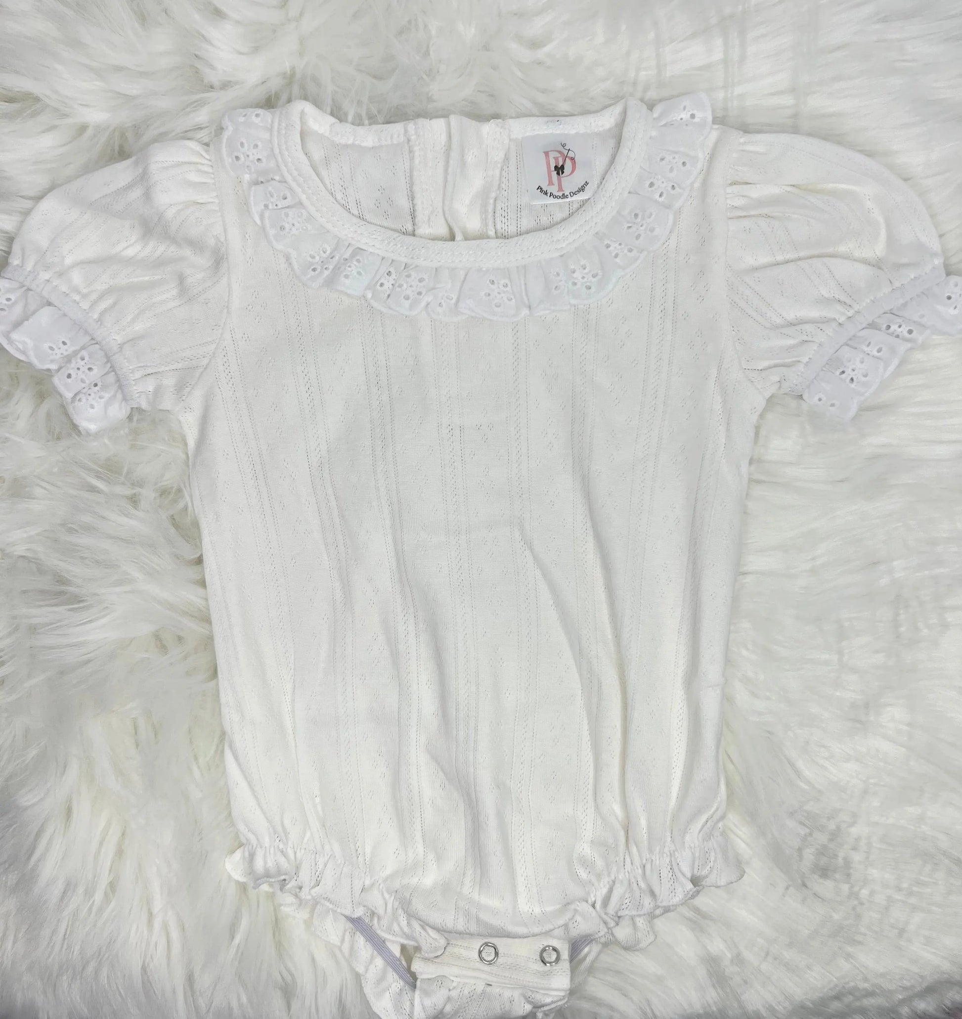 Infant Eyelet Lace Ruffle Bubble Pink Poodle Designz