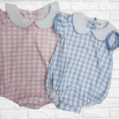 Infant Gingham Collared Bubble Pink Poodle Designz