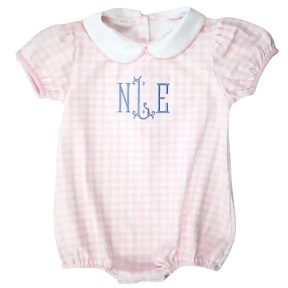 Infant Gingham Collared Bubble Pink Poodle Designz