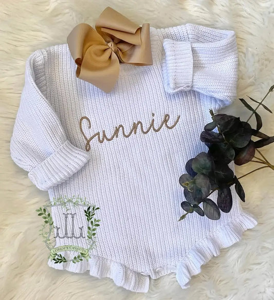 Infant Long Sleeve Knit Sweater Romper Pink Poodle Designz