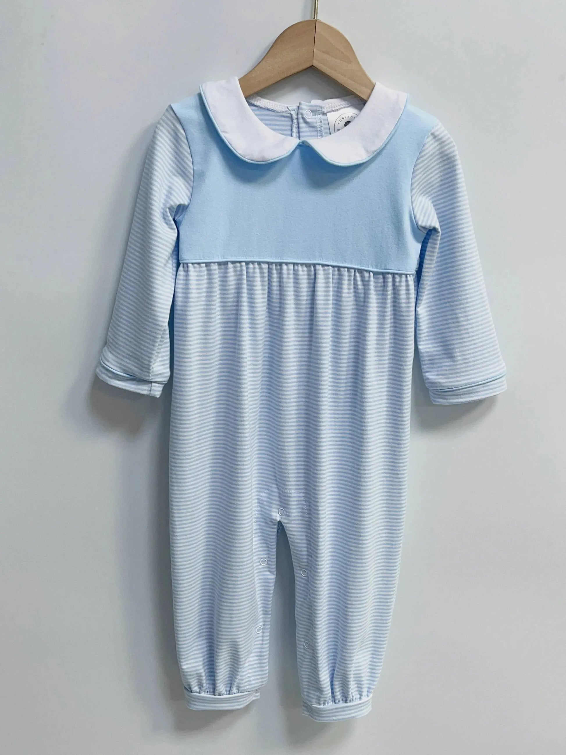 Infant Unisex Solid Chest Blue Stripe Romper Adriana's Blanks