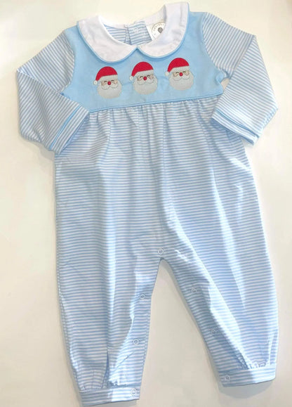 Infant Unisex Solid Chest Blue Stripe Romper Adriana's Blanks