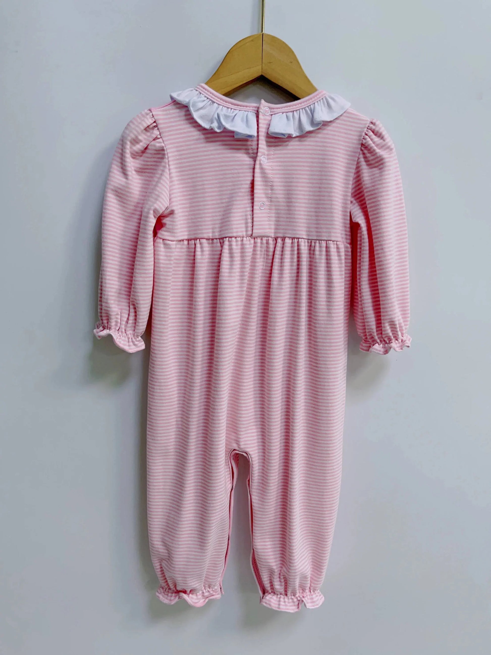 Infant Unisex Solid Chest Pink Stripe Romper Adriana's Blanks