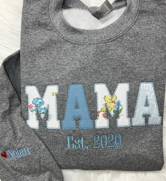 Keepsake Mama Crewneck Sweatshirt, Personalized Embroidered Applique Pink Poodle Designz