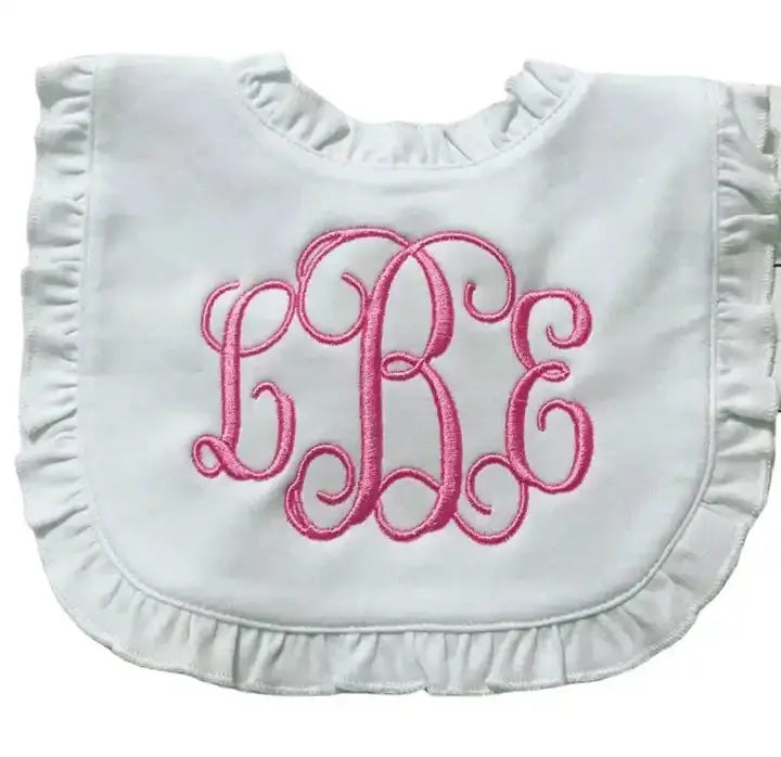 Monogrammed Infant Ruffle Bib & Burp Cloth Pink Poodle Designz