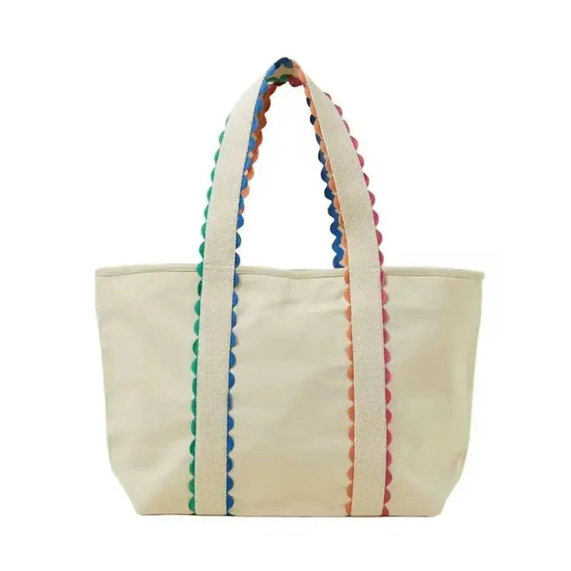 Multicolor Scalloped Canvas Tote Bag & Matching Cosmetic Tote Pink Poodle Designz