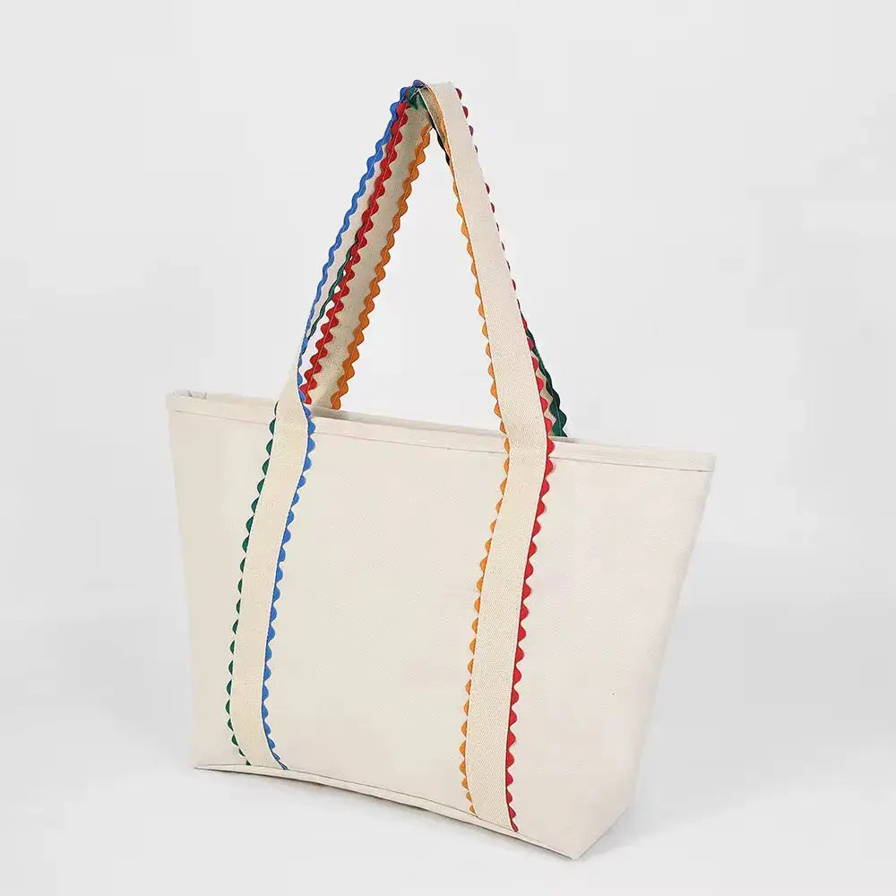 Multicolor Scalloped Canvas Tote Bag & Matching Cosmetic Tote Pink Poodle Designz