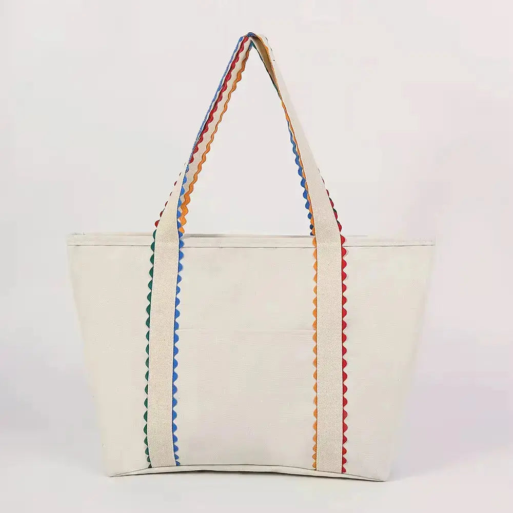 Multicolor Scalloped Canvas Tote Bag & Matching Cosmetic Tote Pink Poodle Designz