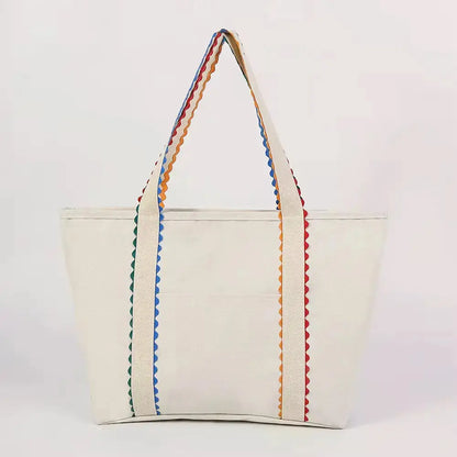 Multicolor Scalloped Canvas Tote Bag & Matching Cosmetic Tote Pink Poodle Designz