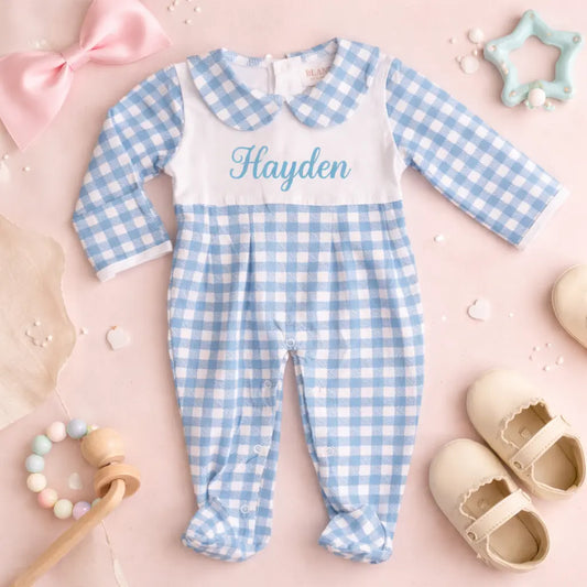 Newborn Gingham Peter Pan Collar Footies Little Blanks