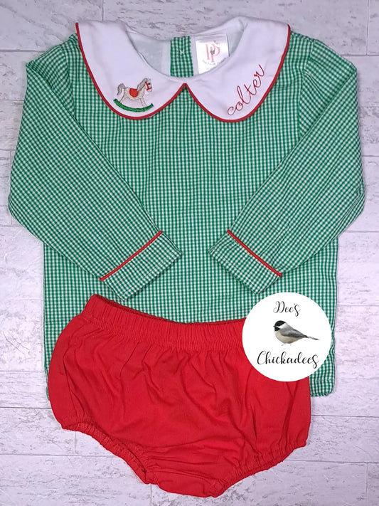 PPD Boutique Christmas 2023 Boy’s Green Gingham Collection Pink Poodle Designz