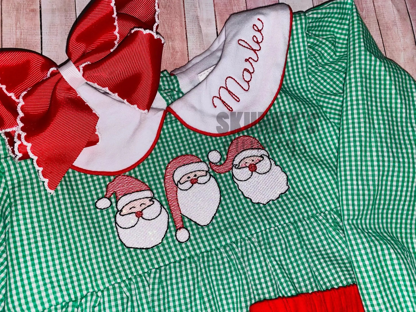 PPD Boutique Christmas 2023 Girl’s Green Gingham Collection Pink Poodle Designz