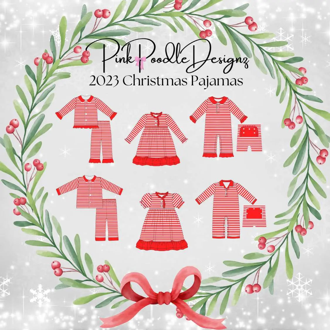 PPD Christmas 2023 Pajamas- Girls Long Sleeve Gown Pink Poodle Designz