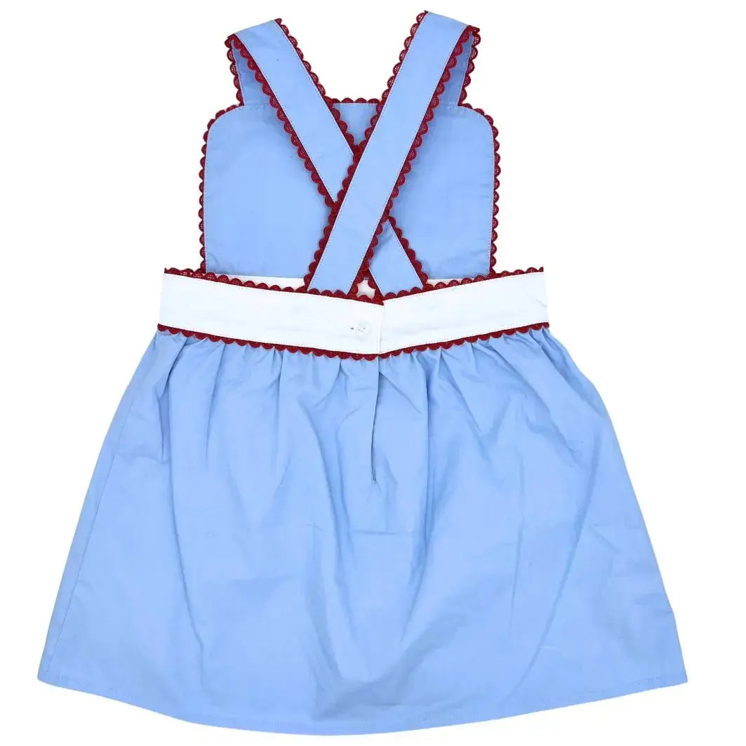 Girls Blue & White With Red RicRac Trim Dress 3T Girls Blue & White With Red RicRac Trim Dress 3T
