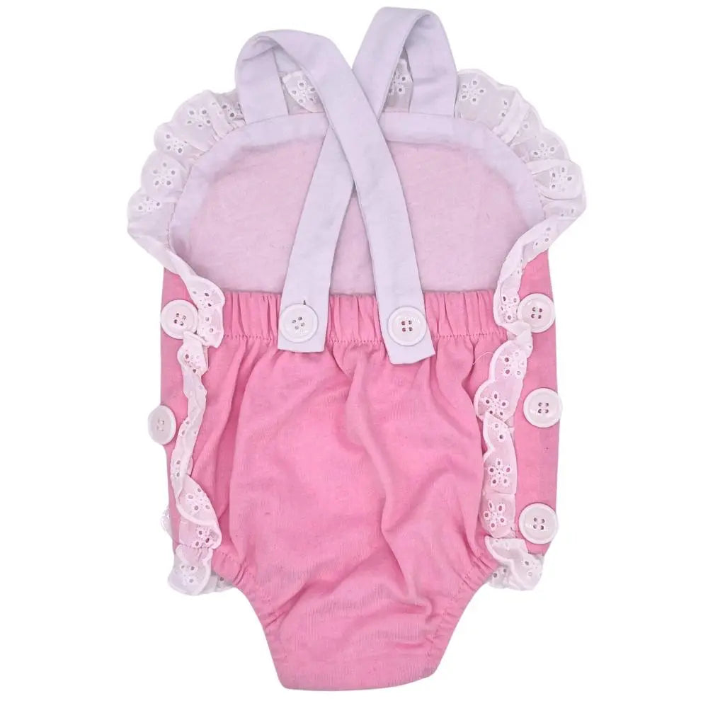 Pink Sunsuit With White Eyelet Trim Pink Poodle Designz